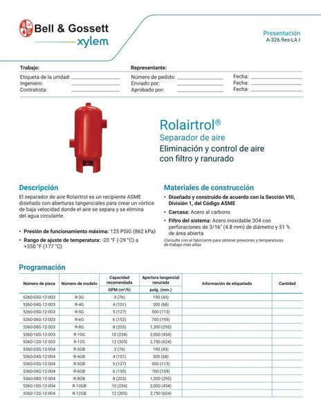 Rolairtrol Air Separator Grooved with Strainer Submittal (A-326.9es-LA I)