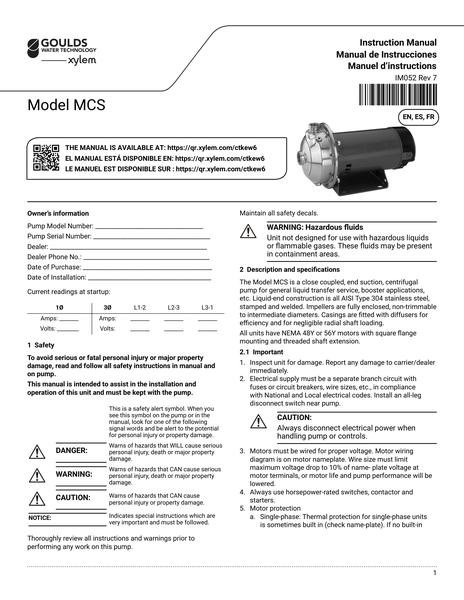 Model MCS IOM EN ES FR (IM052 Rev 7)