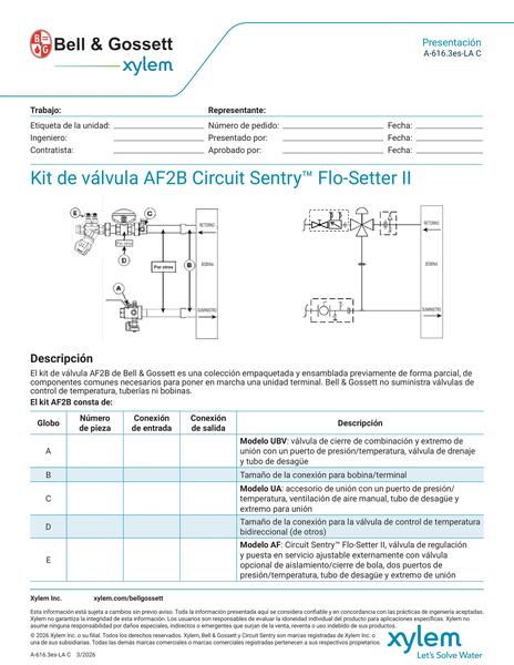 Circuit Sentry Flo-Setter II Model AF2B Valve Kit Submittal es-LA (A 616.3es-LA C)