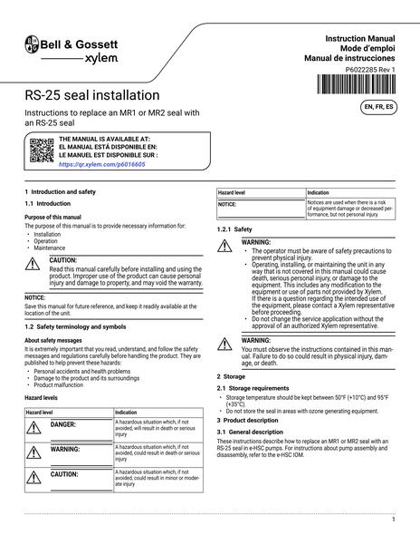 RS-25 Seal Installation IOM EN fr-CA es-LA (P6022285 Rev 1)
