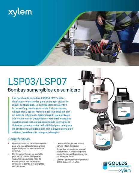 LSP03 LSP07 Submersible Sump Pumps Sell Sheet es-LA (GWTLSPSS-120039es-LA R2)