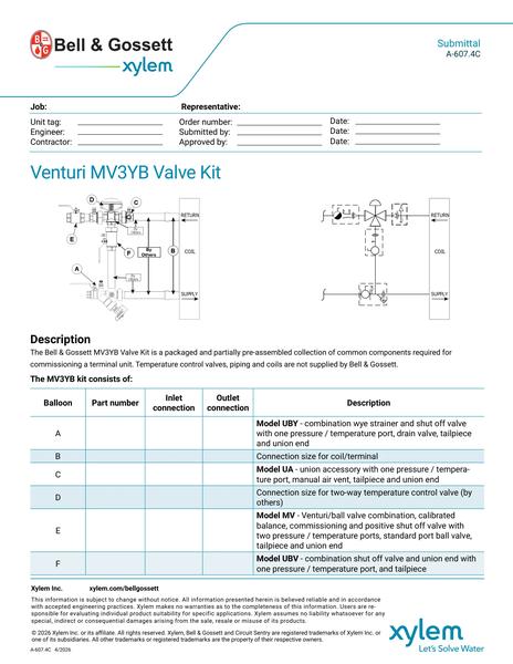 Venturi MV3YB Valve Kit Submittal (A 607.4C)