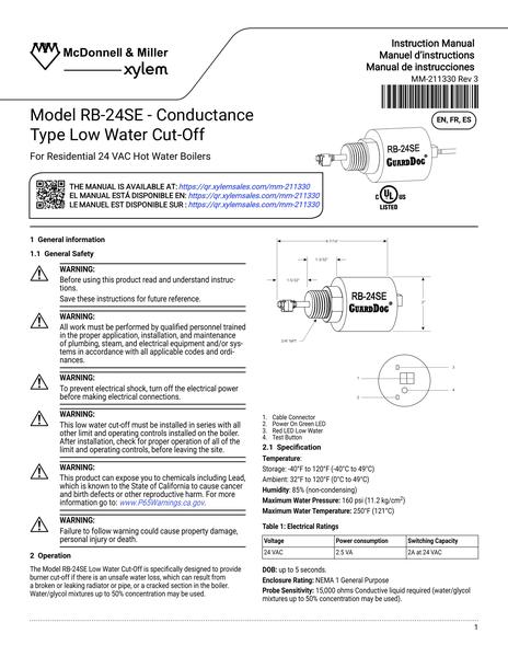 Model RB-24SE-Conductance Type Low Water Cut-off IOM ES FR ES (MM-211330 Rev 3)