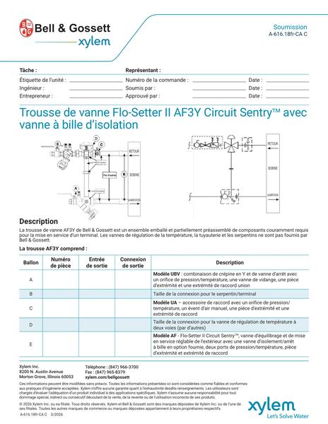 Circuit Sentry Flo-Setter II Model AF3Y Valve Kit with Isolation Ball Valve Submittal fr-CA (A 616.18fr-CA C)
