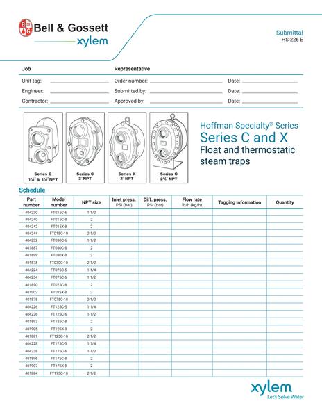 Series C and X Float and thermostatic steam traps Submittal  (HS-226 F)