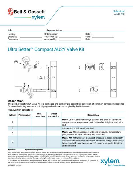 Ultra Setter Compact AU2Y Valve Kit Submittal (A 609.20C)