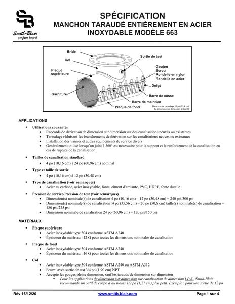 Spécification | 663 | Manchon taraudé entièrement en acier inoxydable (FR)