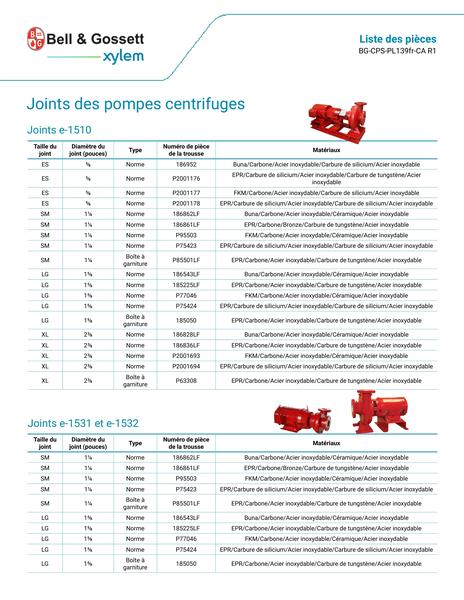 Bell & Gossett Centrifugal Pump Seals Parts List fr-CA (BG-CPS-PL139fr-CA R1)