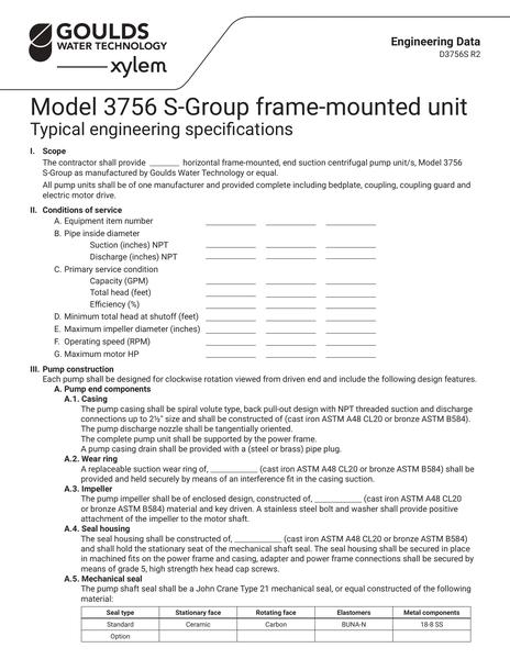 Model 3756 S-Group Frame Mounted Unit Typical Engineering Specifications (D3756S R2)