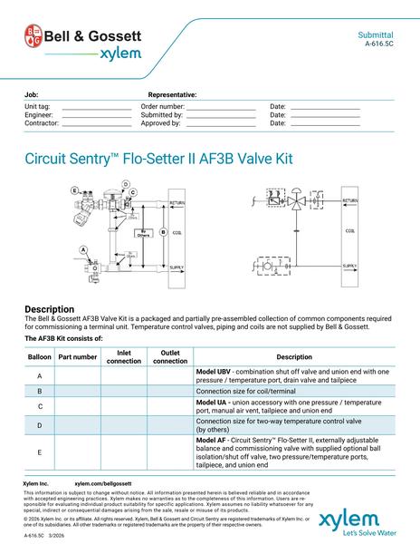 Circuit Sentry Flo-Setter II Model AF3B Valve Kit Submittal (A 616.5C)