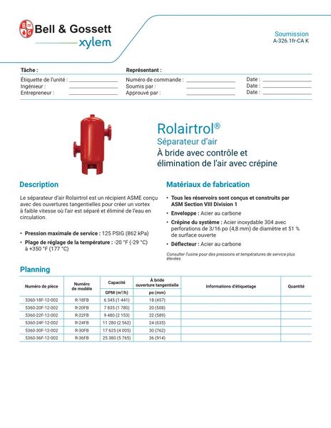 Rolairtrol Air Separator Flanged with Strainer Submittal (A-326.1fr-CA K)