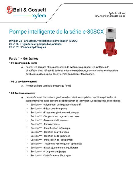 Series-e-80SCX Smart Pump Specifications fr-CA (BGe-80SCXSP-100041fr-CA R2)