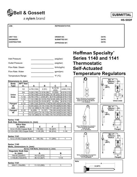 Hoffman Specialty Series 1140 and 1141 Thermostatic Self-Actuated Temperature Regulators (HS 502F)