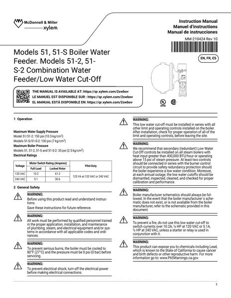 Boiler Feeder and Combination Water Feeder Low Water Cut Off IOM EN FR ES (MM-210424 Rev 10)