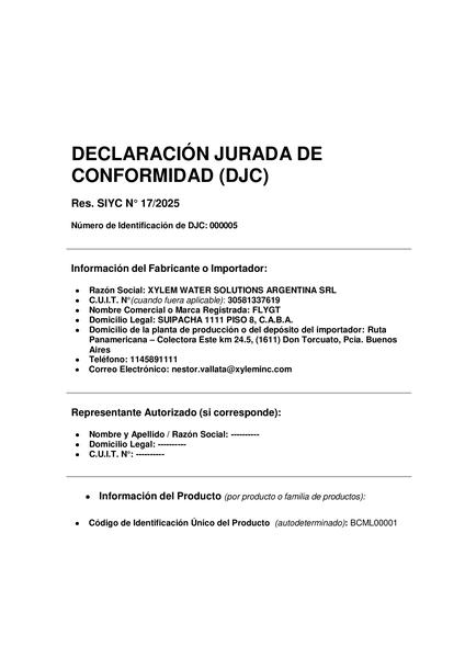 XYLEM - DJPC M 8078-1 LOWARA CENTRIFUGAS MONO 2024-11 CONSTANCIA-DJPC-CARATULA-CERTIFICADO-NOTA SEGUIMIENTO