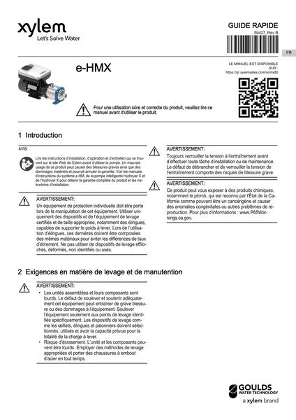 e-HMX Smart Pump Quick Guide FR (IM427 Rev B)