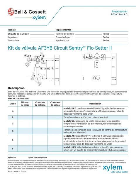 Circuit Sentry Flo-Setter II Model AF3YB Valve Kit Submittal es-LA (A 616.19es-LA C)