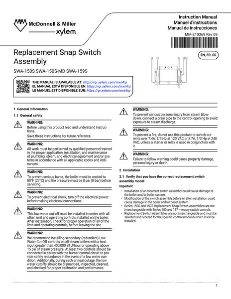Replacement Snap Switch Assembly IOM EN FR ES (MM-210369 Rev 09)