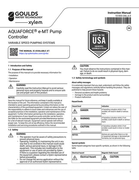 AquaForce e-MT Pump Controller IOM en-US (10-003-266_6.0)