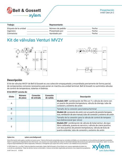 Venturi MV2Y Valve Kit Submittal es-LA (A 607.2es-LA C)