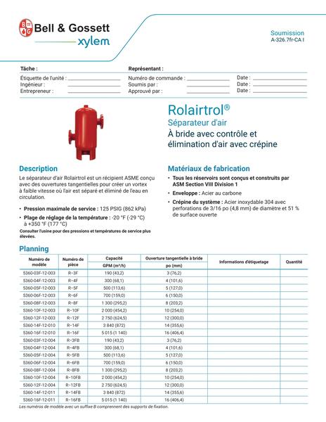 Rolairtrol Air Separator Flanged with Strainer Submittal (A-326.7fr-CA I)