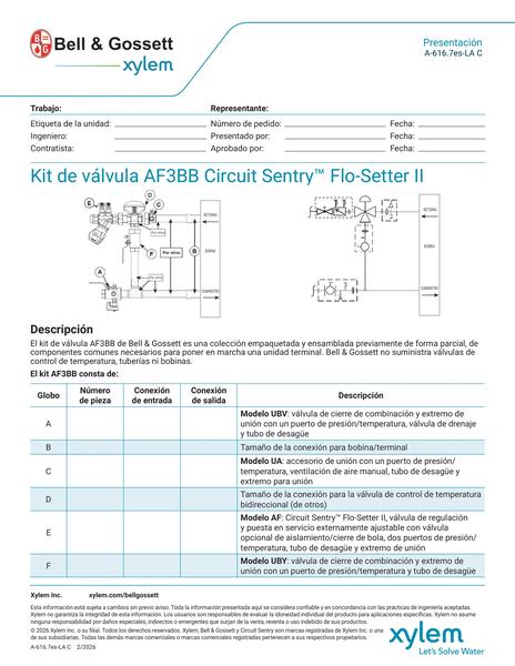 Circuit Sentry Flo-Setter II Model AF3BB Valve Kit Submittal es-LA (A 616.7es-LA C)