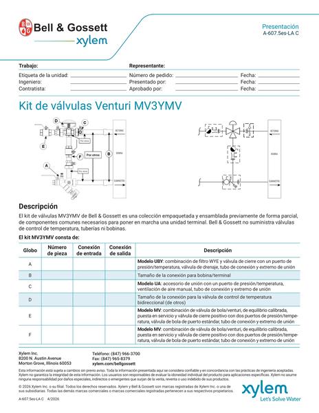 Venturi MV3YMV Valve Kit Submittal es-LA (A 607.5es-LA C)