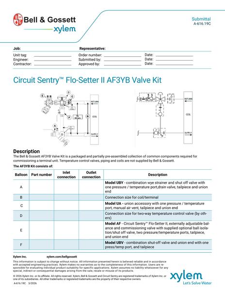 Circuit Sentry Flo-Setter II Model AF3YB Valve Kit Submittal (A 616.19C)