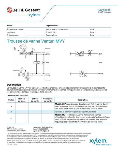 Venturi MVY Valve Kit Submittal fr-CA (A 607.1fr-CA C)