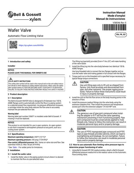 Wafer Valve Automatic Flow-Limiting Valve (V58046 Rev 5)