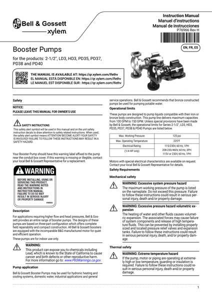 Booster Pumps IOM EN FR ES (P76966 Rev H)