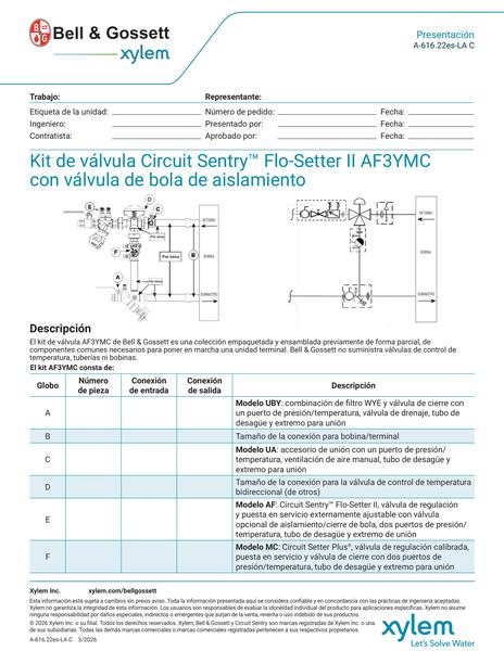 Circuit Sentry Flo-Setter II Model AF3YMC Valve Kit with Isolation Ball Valve Submittal es-LA (A 616.22es-LA C)