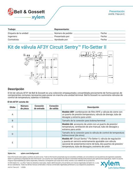 Circuit Sentry Flo-Setter II Model AF3Y Valve Kit Submittal es-LA (A 616.17es-LA C)