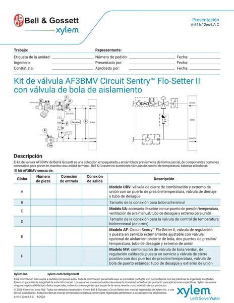 Circuit Sentry Flo-Setter II Model AF3BMV Valve Kit with Isolation Ball Valve Submittal es-LA (A 616.12es-LA C)