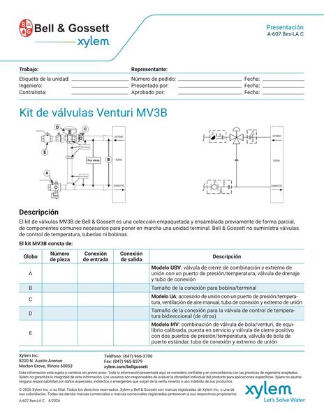 Venturi MV3B Valve Kit Submittal es-LA (A 607.8es-LA C)