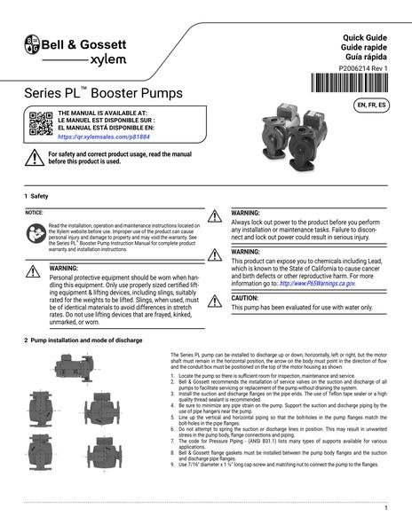 Series PL Booster Pumps QG EN fr-CA es-LA (P2006214 Rev 1)