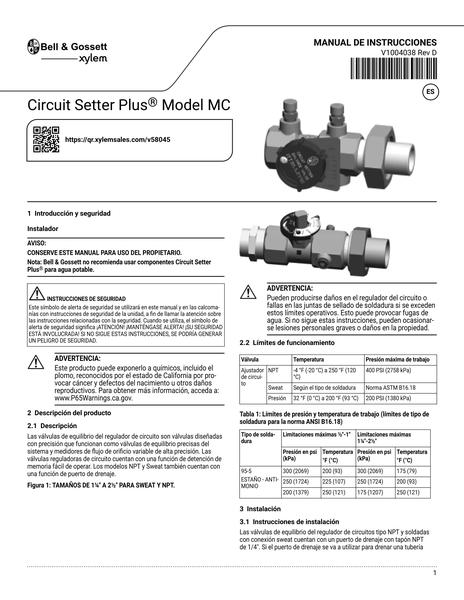 Circuit Setter Plus Model MC IOM es-LA (V1004038 Rev D)