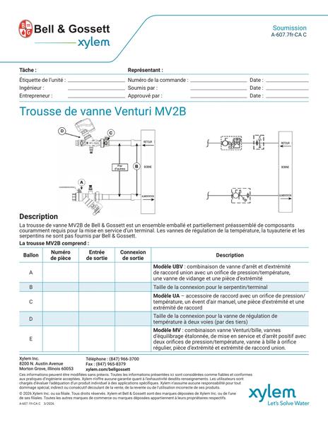 Venturi MV2B Valve Kit Submittal fr-CA (A 607.7fr-CA C)