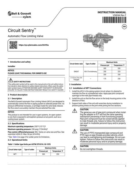 Circuit Sentry Flow Limiting Valve IOM EN (V58044 Rev F)