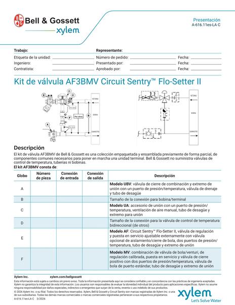 Circuit Sentry Flo-Setter II Model AF3BMV Valve Kit Submittal es-LA (A 616.11es-LA C)
