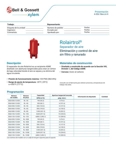 Rolairtrol Air Separator Grooved Less Strainer Submittal (A-326.10es-LA H)
