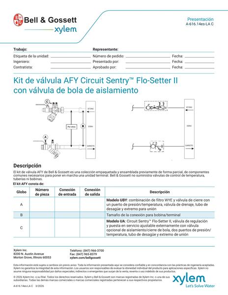 Circuit Sentry Flo-Setter II Model AFY Valve Kit with Isolation Ball Valve Submittal es-LA (A 616.14es-LA C)