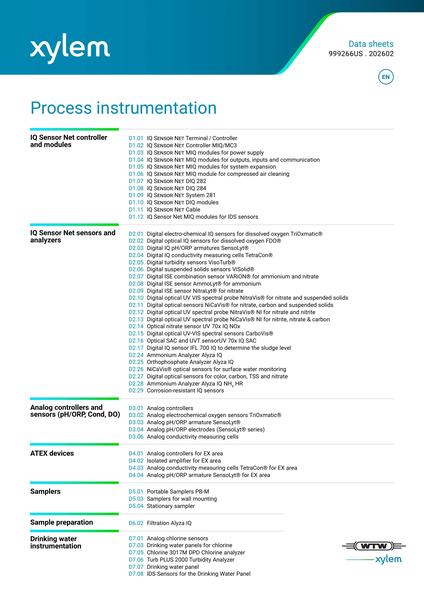 WTW data sheets Process Instrumentation [999266US, low, EN]