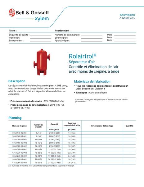 Rolairtrol Air Separator Flanged less strainer Submittal (A-326.2fr-CA L)