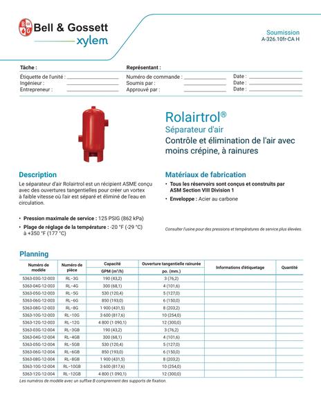 Rolairtrol Air Separator Grooved Less Strainer Submittal (A-326.10fr-CA H)