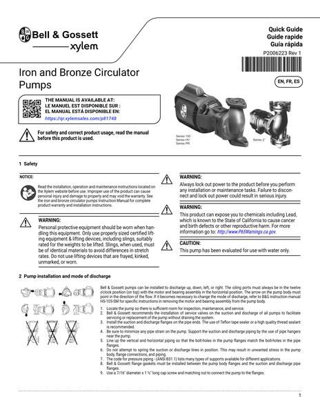 Iron and Bronze Circulator Pumps QG EN fr-CA es-LA (P2006223 Rev 1)