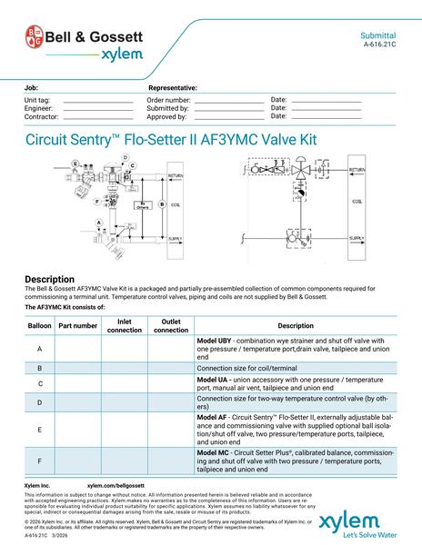 Circuit Sentry Flo-Setter II Model AF3YMC Valve Kit Submittal (A 616.21C)