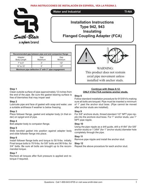 Install Instructions | 942 & 943 | Insulating Flanged Coupling Adapter (EN)