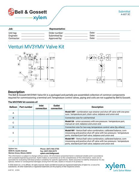 Venturi MV3YMV Valve Kit Submittal (A 607.5C)