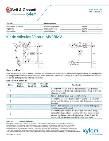 Venturi MV3BMV Valve Kit Submittal es-LA (A 607.10es-LA C)